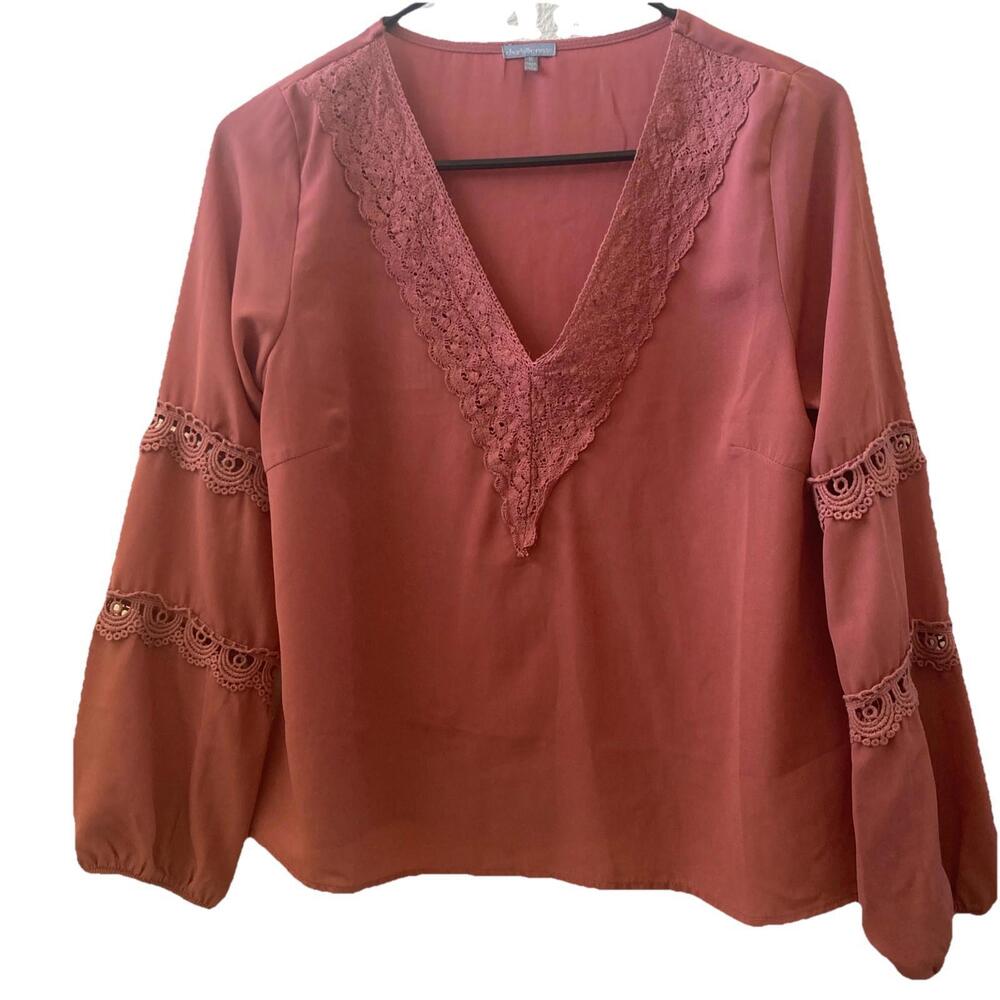 Charlotte‎ Russe Boho embroidered Long Sleeve V Neck Blouse